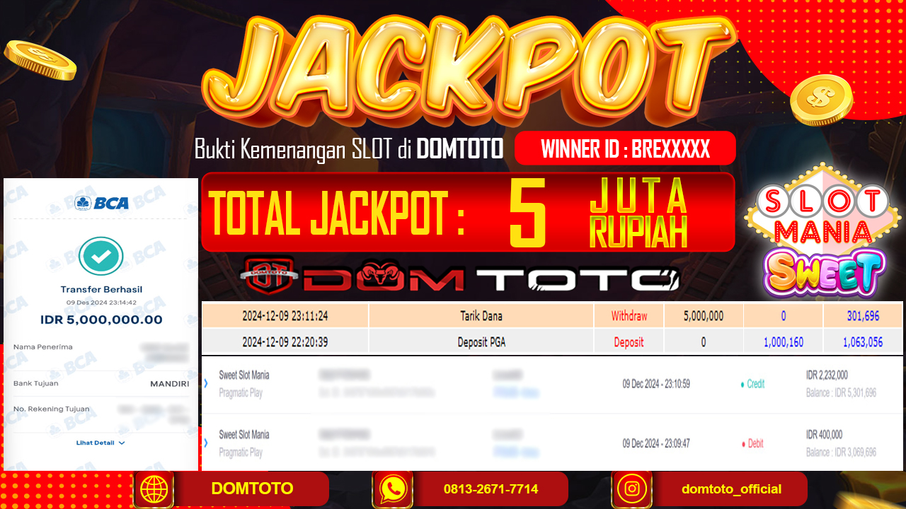 JACKPOT SLOT SWEET  SLOT MANIA 09 DESEMBER 2024 